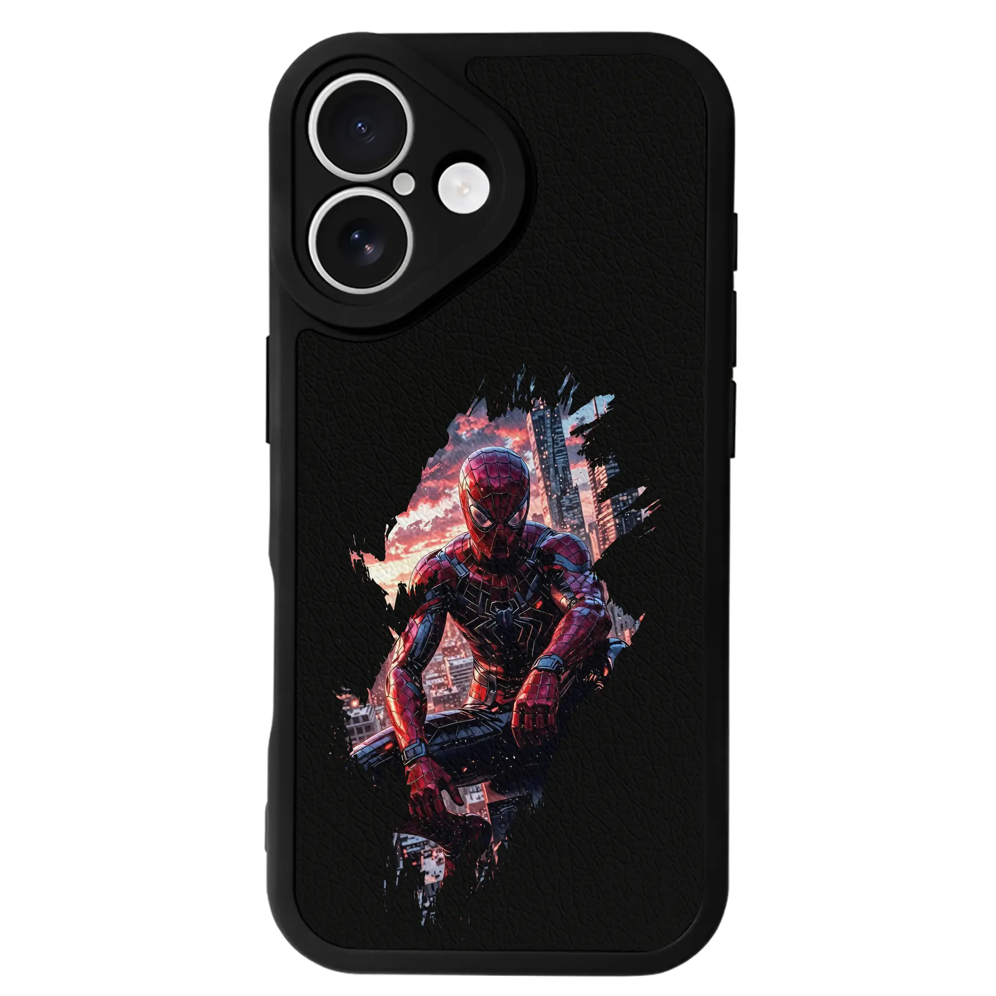 アベンジャーズ (Avenjāzu) グッズ スパイダーマン（Spider-Man） - IPhone 16シリーズ対応 ・ シリコンスマホケース ・ レザー調 ・ 高精度フィット ・ 耐衝撃 ・ ワイヤレス充電対応 ・ 精密カット